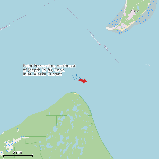 Map of Point Possession, northeast of (depth 19 ft), Cook Inlet, Alaska Current Prediction Station