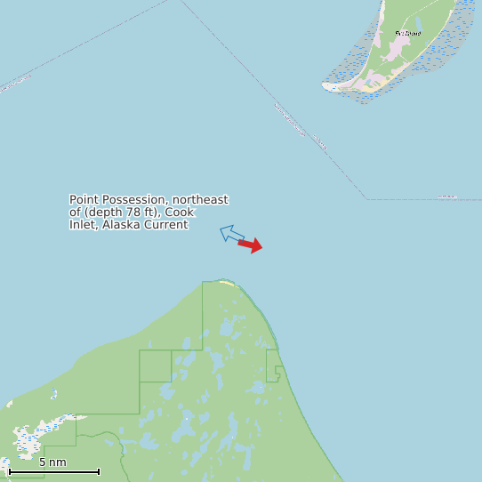 Map of Point Possession, northeast of (depth 78 ft), Cook Inlet, Alaska Current Prediction Station