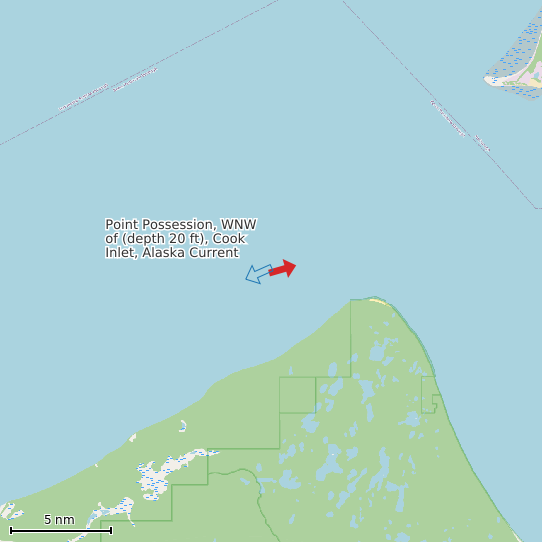 Map of Point Possession, WNW of (depth 20 ft), Cook Inlet, Alaska Current Prediction Station