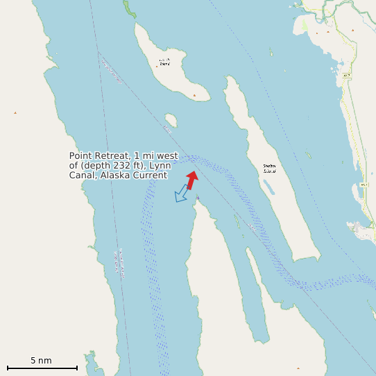 Map of Point Retreat, 1 mi west of (depth 232 ft), Lynn Canal, Alaska Current Prediction Station