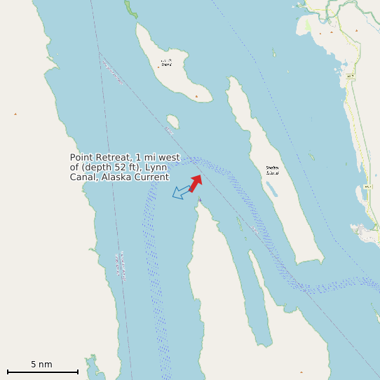 Map of Point Retreat, 1 mi west of (depth 52 ft), Lynn Canal, Alaska Current Prediction Station