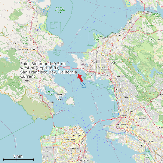 Map of Point Richmond, 0.5 mi west of (depth 6 ft), San Francisco Bay, California Current Prediction Station