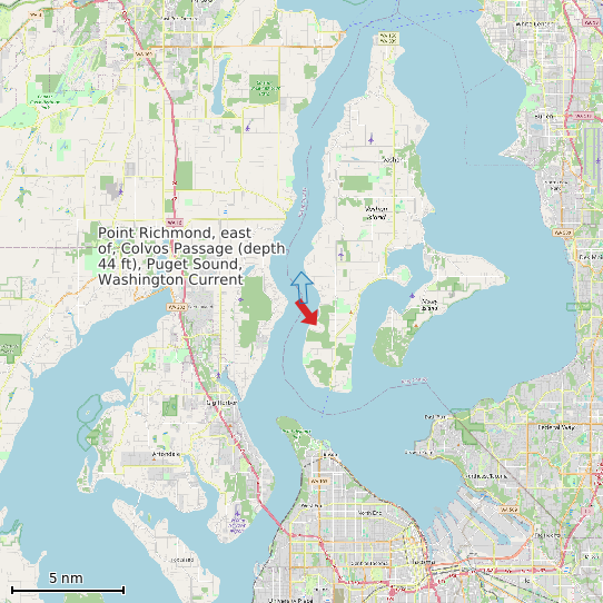Map of Point Richmond, east of, Colvos Passage (depth 44 ft), Puget Sound, Washington Current Prediction Station