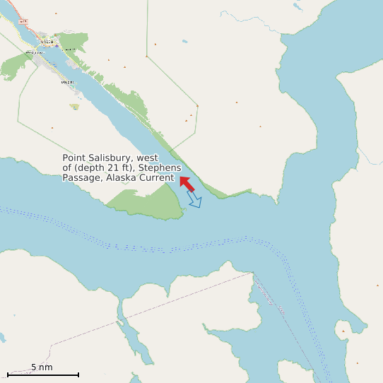 Map of Point Salisbury, west of (depth 21 ft), Stephens Passage, Alaska Current Prediction Station