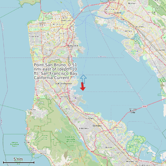 Map of Point San Bruno, 0.51 nmi east of (depth 10 ft), San Francisco Bay, California Current Prediction Station