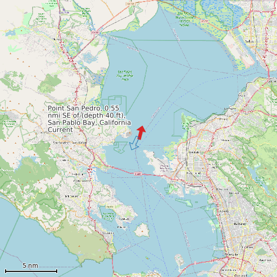 Map of Point San Pedro, 0.55 nmi SE of (depth 40 ft), San Pablo Bay, California Current Prediction Station