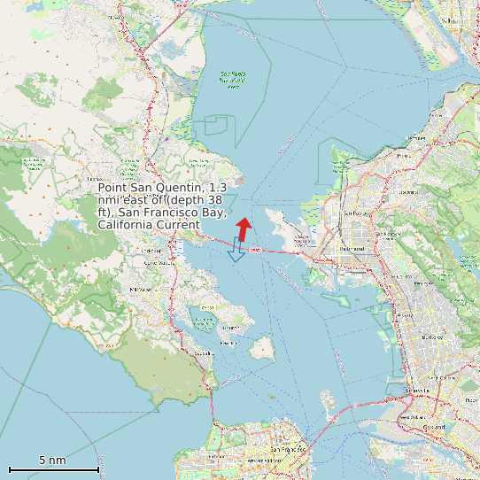 Map of Point San Quentin, 1.3 nmi east of (depth 38 ft), San Francisco Bay, California Current Prediction Station