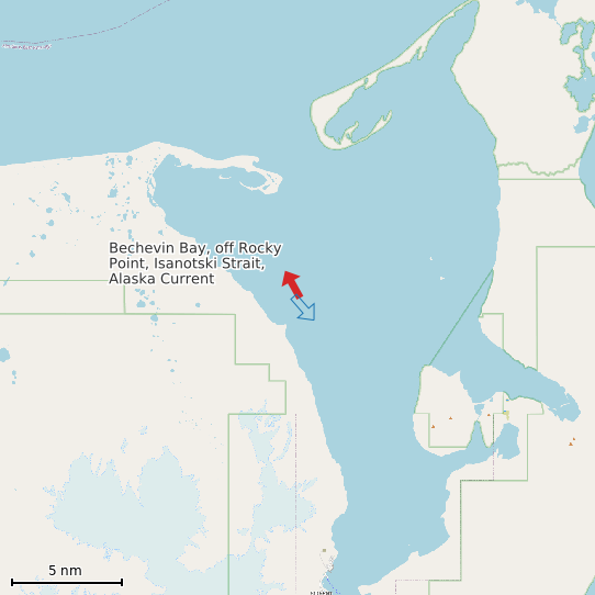 Map of Bechevin Bay, off Rocky Point, Isanotski Strait, Alaska Current Prediction Station