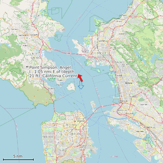 Map of Point Simpson, Angel I., 1.05 nmi E of (depth 21 ft), California Current Prediction Station