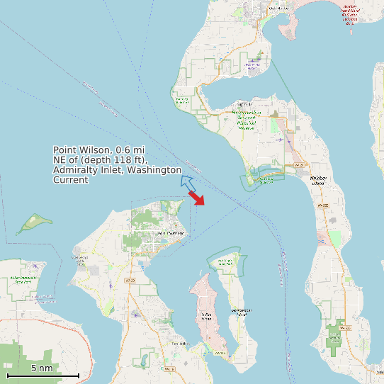Map of Point Wilson, 0.6 mi NE of (depth 118 ft), Admiralty Inlet, Washington Current Prediction Station