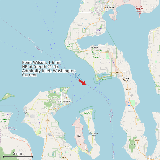Map of Point Wilson, 1.6 mi NE of (depth 21 ft), Admiralty Inlet, Washington Current Prediction Station