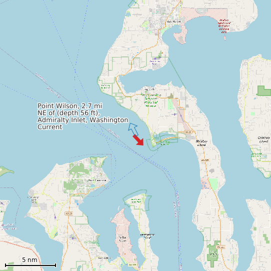Map of Point Wilson, 2.7 mi NE of (depth 56 ft), Admiralty Inlet, Washington Current Prediction Station