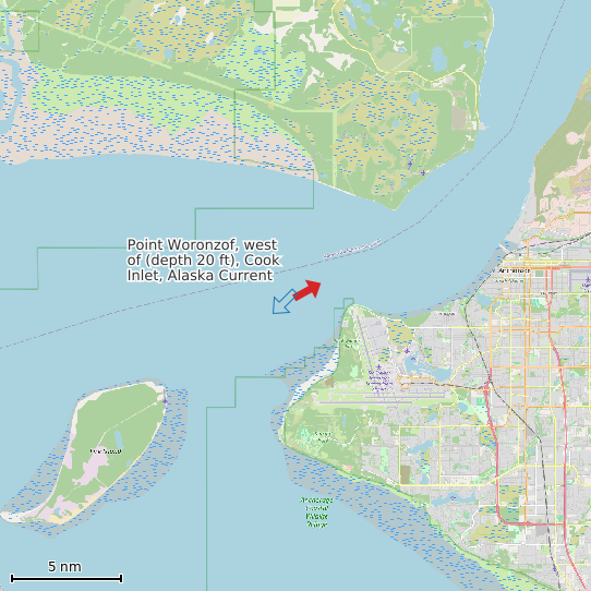 Map of Point Woronzof, west of (depth 20 ft), Cook Inlet, Alaska Current Prediction Station