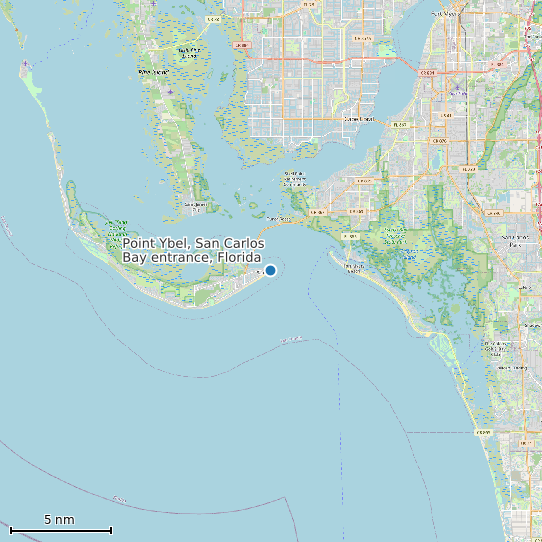 Map of Point Ybel, San Carlos Bay entrance, Florida Tide Prediction Station