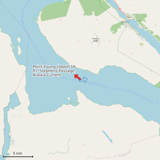 Map of Point Young (depth 16 ft), Stephens Passage, Alaska Current Prediction Station