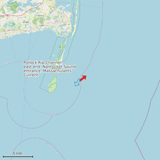 Map of Pollock Rip Channel, east end, Nantucket Sound entrance, Massachusetts Current Prediction Station