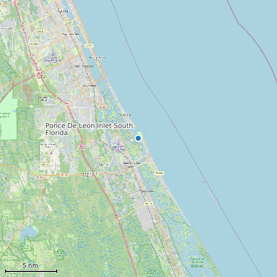Map of Ponce De Leon Inlet South, Florida Tide Prediction Station