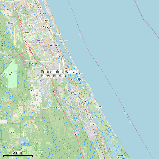 Map of Ponce Inlet, Halifax River, Florida Tide Prediction Station