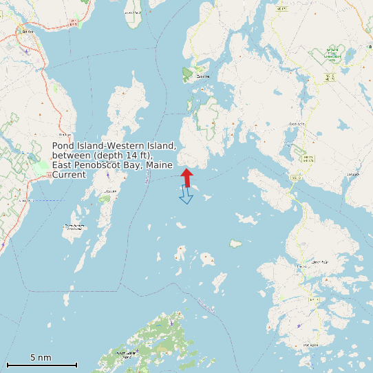 Map of Pond Island-Western Island, between (depth 14 ft), East Penobscot Bay, Maine Current Prediction Station