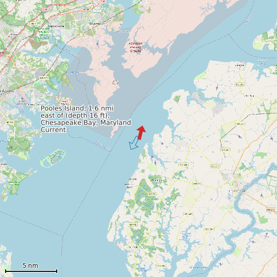 Map of Pooles Island, 1.6 nmi east of (depth 16 ft), Chesapeake Bay, Maryland Current Prediction Station