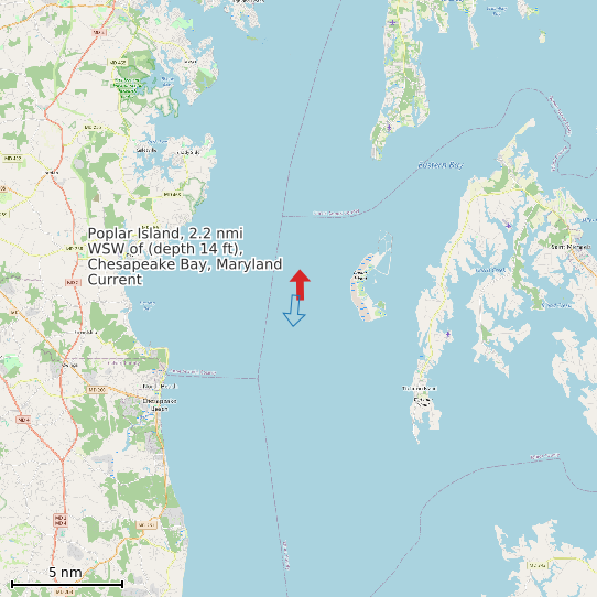 Map of Poplar Island, 2.2 nmi WSW of (depth 14 ft), Chesapeake Bay, Maryland Current Prediction Station