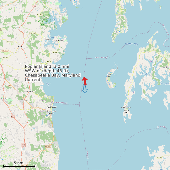 Map of Poplar Island, 3.0 nmi WSW of (depth 48 ft), Chesapeake Bay, Maryland Current Prediction Station