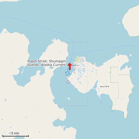 Map of Popof Strait, Shumagin Islands, Alaska Current Prediction Station