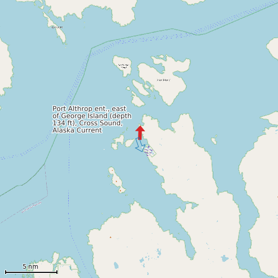 Map of Port Althrop ent., east of George Island (depth 134 ft), Cross Sound, Alaska Current Prediction Station