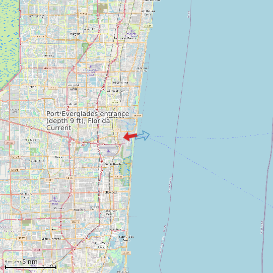 Map of Port Everglades entrance (depth 9 ft), Florida Current Prediction Station