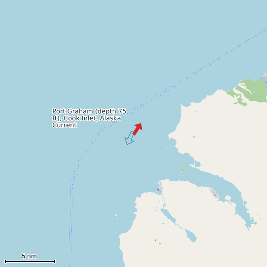 Map of Port Graham (depth 75 ft), Cook Inlet, Alaska Current Prediction Station
