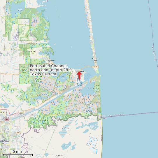 Map of Port Isabel Channel, north end (depth 28 ft), Texas Current Prediction Station