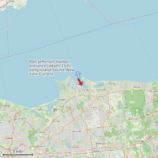 Map of Port Jefferson Harbor entrance (depth 15 ft), Long Island Sound, New York Current Prediction Station