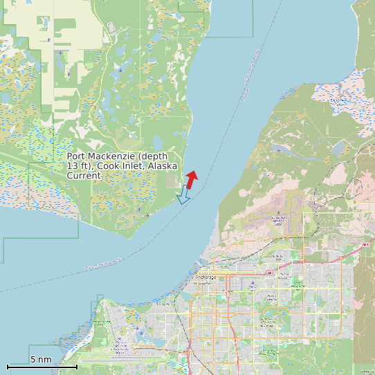 Map of Port Mackenzie (depth 13 ft), Cook Inlet, Alaska Current Prediction Station
