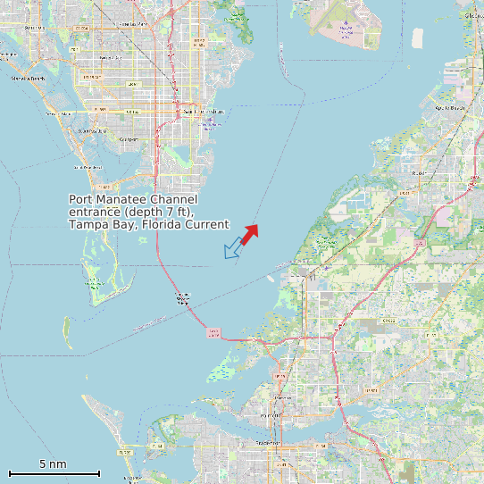 Map of Port Manatee Channel entrance (depth 7 ft), Tampa Bay, Florida Current Prediction Station