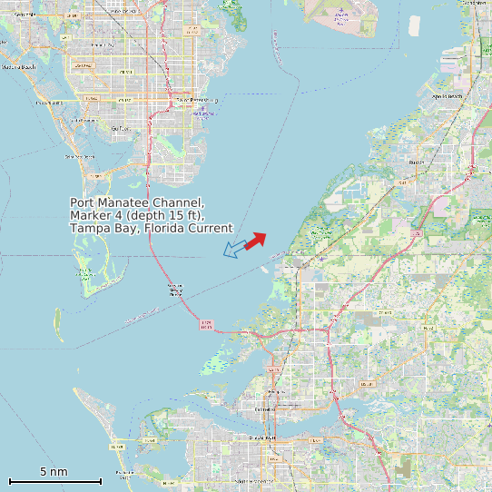 Map of Port Manatee Channel, Marker 4 (depth 15 ft), Tampa Bay, Florida Current Prediction Station
