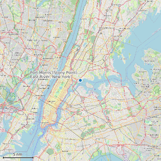 Map of Port Morris (Stony Point), East River, New York Tide Prediction Station