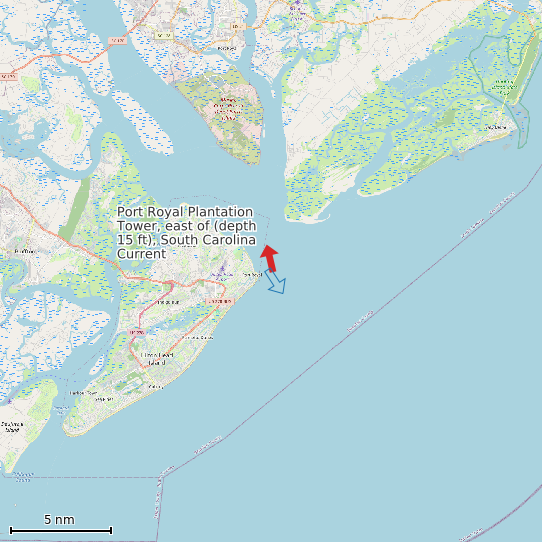Map of Port Royal Plantation Tower, east of (depth 15 ft), South Carolina Current Prediction Station