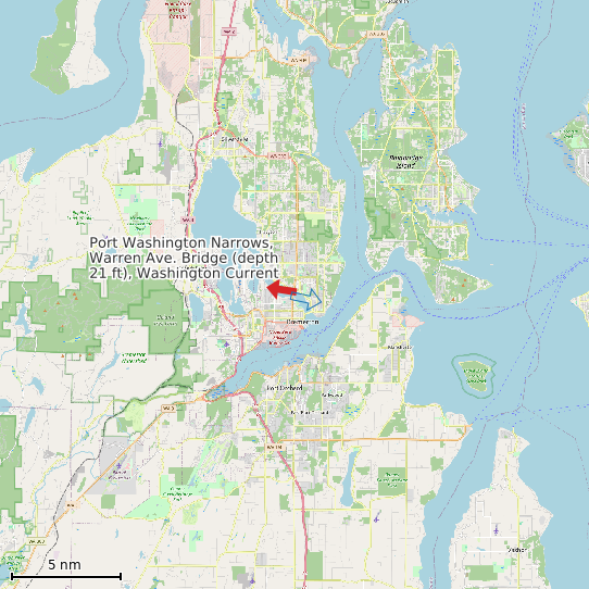 Map of Port Washington Narrows, Warren Ave. Bridge (depth 21 ft), Washington Current Prediction Station