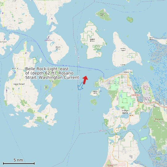 Map of Belle Rock Light, east of (depth 62 ft), Rosario Strait, Washington Current Prediction Station