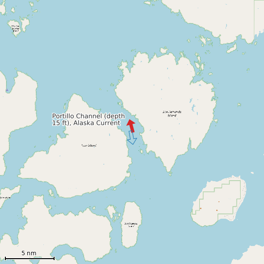 Map of Portillo Channel (depth 15 ft), Alaska Current Prediction Station