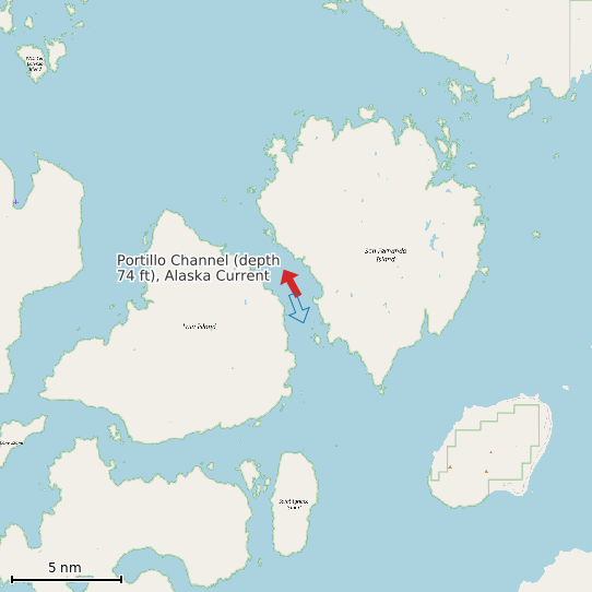 Map of Portillo Channel (depth 74 ft), Alaska Current Prediction Station