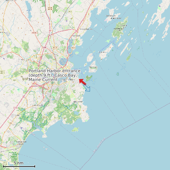 Map of Portland Harbor entrance (depth 9 ft), Casco Bay, Maine Current Prediction Station