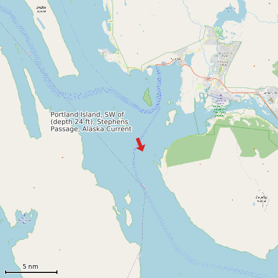 Map of Portland Island, SW of (depth 24 ft), Stephens Passage, Alaska Current Prediction Station