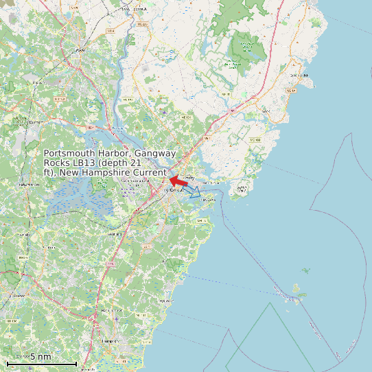 Map of Portsmouth Harbor, Gangway Rocks LB13 (depth 21 ft), New Hampshire Current Prediction Station