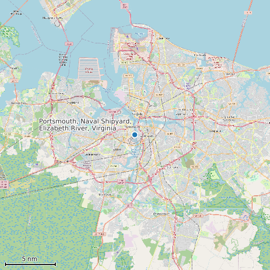 Map of Portsmouth, Naval Shipyard, Elizabeth River, Virginia Tide Prediction Station