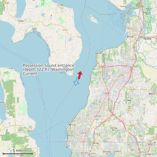 Map of Possession Sound entrance (depth 322 ft), Washington Current Prediction Station