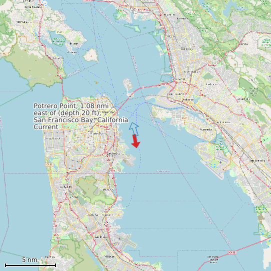 Map of Potrero Point, 1.08 nmi east of (depth 20 ft), San Francisco Bay, California Current Prediction Station