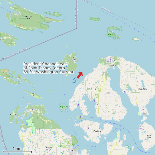 Map of President Channel, east of Point Disney (depth 69 ft), Washington Current Prediction Station