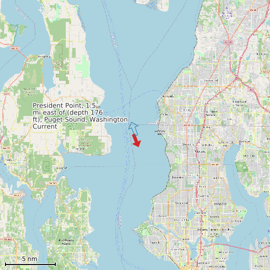 Map of President Point, 1.5 mi east of (depth 176 ft), Puget Sound, Washington Current Prediction Station