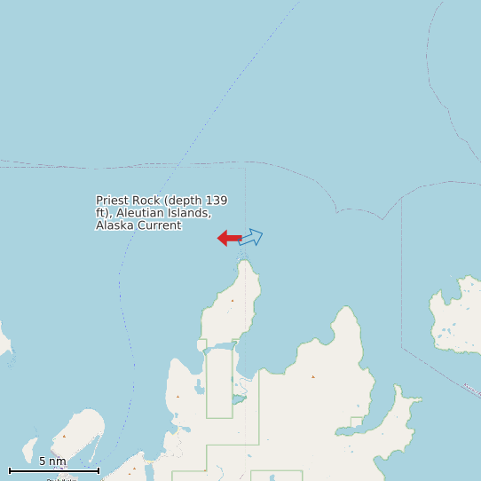 Map of Priest Rock (depth 139 ft), Aleutian Islands, Alaska Current Prediction Station